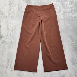 Chadwicks Pants Womens 12P PETITE Brown Pinstripe Wide Leg Dress Twill Stretch